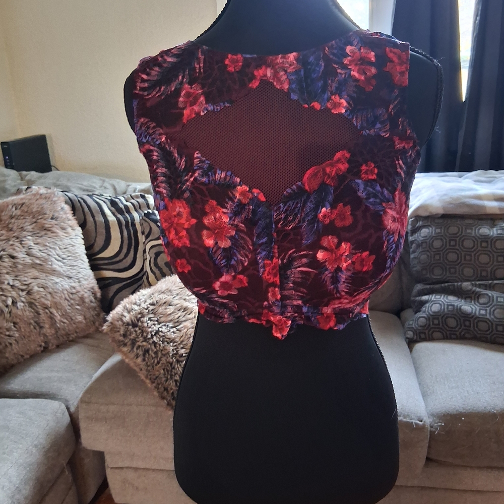 PINK Victoria's Secret Red and Purple Floral Crop Top